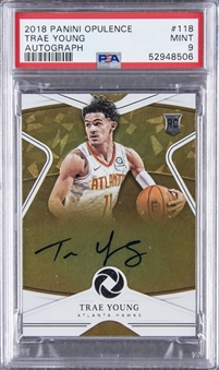 2018-19 Panini Opulence #118 Trae Young Signed Rookie Card (#11/99) - PSA MINT 9